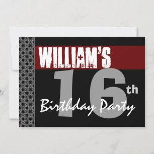 Invitación 16º cumpleaños Plata negra negra moderna W1701