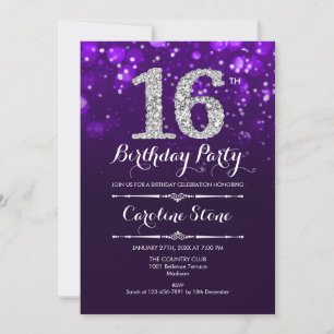 Invitación 16º cumpleaños - Plata púrpura