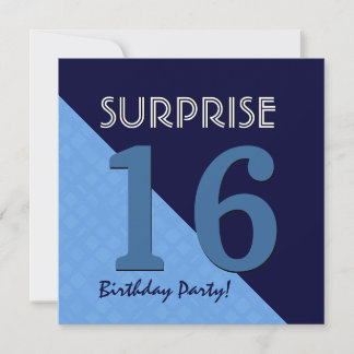 Invitación 16º cumpleaños sorpresa azul y medianoche V06C3