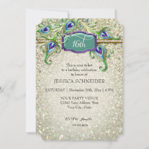 Invitación 16.ª Dulce Seiscientos Cumpleaños Pluma de Pavo Re