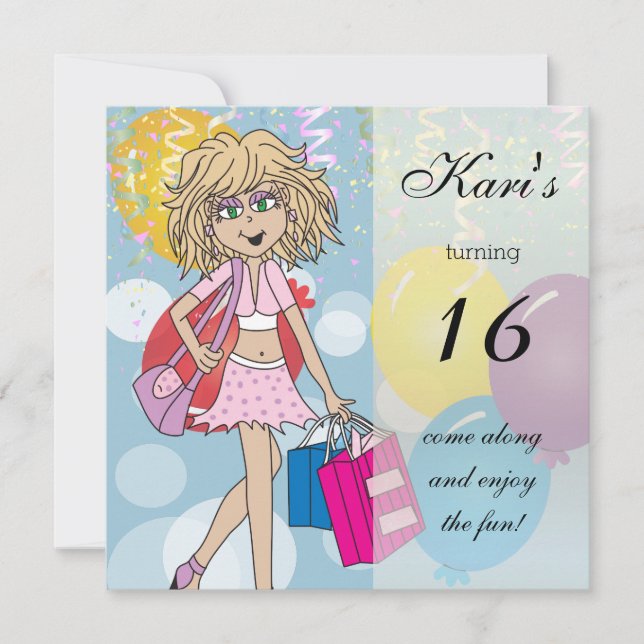 Invitación 16.ª fiesta de cumpleaños de chicas (Anverso)