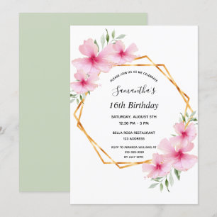 Invitación 16.ª fiesta de cumpleaños flor geométrica rosa oro