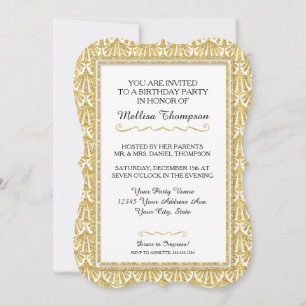 Invitación 16.ª Fiesta de Cumpleaños Glam Gran Estilo Gatsby
