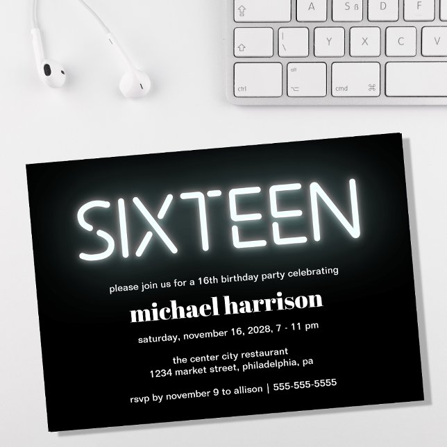 Invitación 16.ª fiesta de cumpleaños Neon Lights (Subido por el creador)
