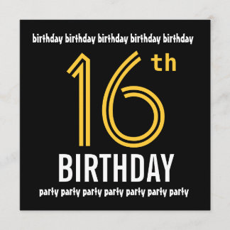 Invitación 16.ª fiesta de cumpleaños, oro moderno y negro