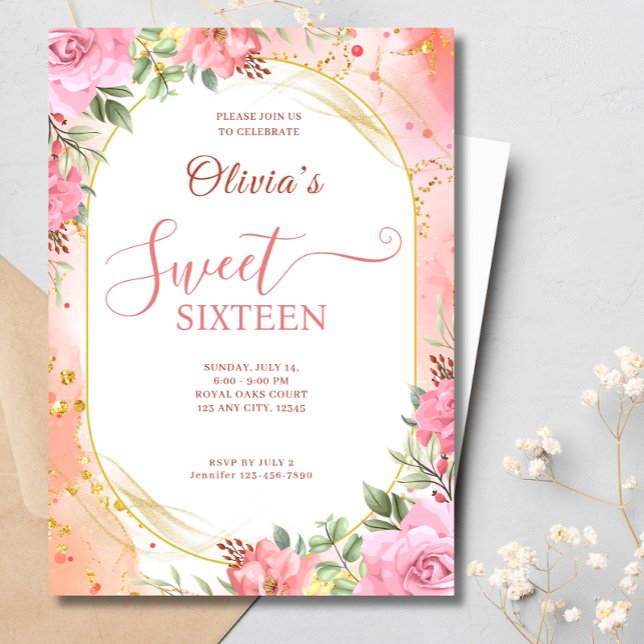 Invitación 16.ª Flores BlushPink Boho Elegant Birthday Party (Subido por el creador)