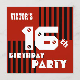 Invitación 16.ª o cualquier cumpleaños Black Stripes T16A mod