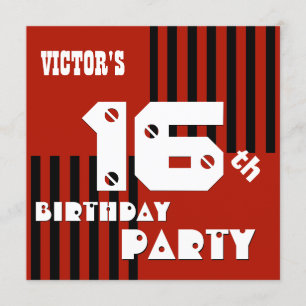 Invitación 16.ª o cualquier cumpleaños Black Stripes T16A mod