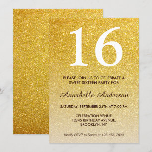 Invitación 16.º cumpleaños elegante Purpurina Ombre amarillo