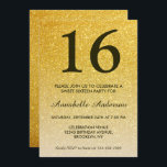 Invitación 16.º cumpleaños elegante Purpurina Ombre Ombre Oro<br><div class="desc">Celebre su celebración de cumpleaños con esta invitación a la tarjeta de cumpleaños Sparkle Ombre,  Purpurina de oro negro de estilo Glam.</div>