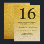 Invitación 16.º cumpleaños elegante Purpurina Ombre Ombre Oro<br><div class="desc">Celebre su celebración de cumpleaños con esta invitación a la tarjeta de cumpleaños Sparkle Ombre,  Purpurina de oro negro de estilo Glam.</div>