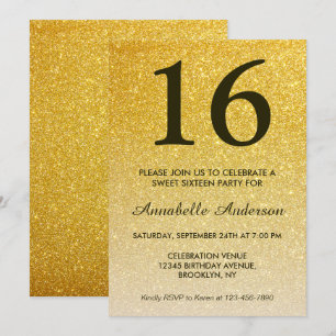 Invitación 16.º cumpleaños elegante Purpurina Ombre Ombre Oro