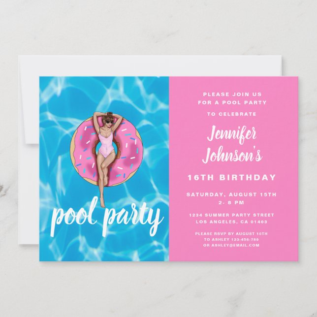 Invitación 16.º cumpleaños Fiesta de piscina de verano de don (Anverso)