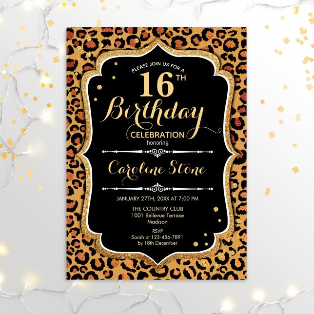 Invitación 16.º cumpleaños - Leopard Print (Subido por el creador)