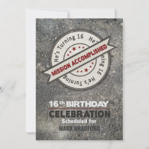 Invitación 16.º cumpleaños, misión cumplida,