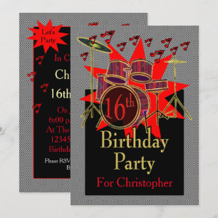 Invitación 16.º cumpleaños Personalizado de tambores musicale