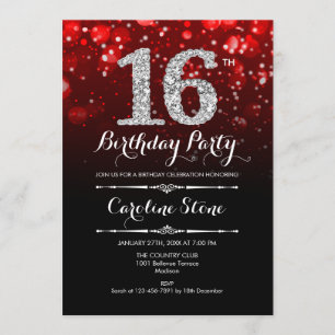 Invitación 16.º cumpleaños - Plata roja