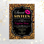Invitación 16 Aniversario - Dulce Dieciséis Leopardo Impresió<br><div class="desc">Dulce Invitación De Cumpleaños. Elegante diseño blanco negro con un falso patrón de oro purpurina e impresión de leopardo. Incluye el beso de labios rosas,  el diseño y el tipo de letra del guión. Perfecto para una elegante fiesta de cumpleaños. Mándame un mensaje si necesitas más personalización.</div>