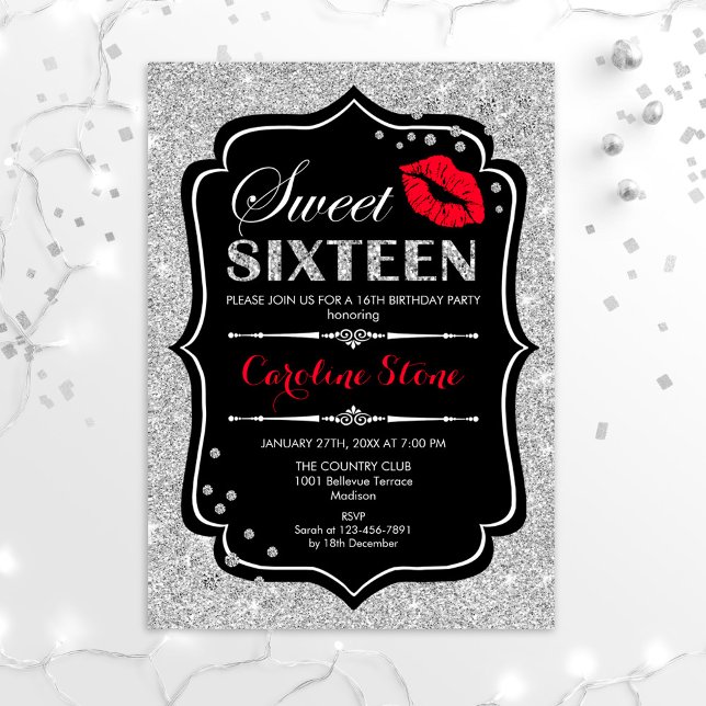 Invitación 16 Aniversario - Dulce Dieciséis Plata Roja Negra (Subido por el creador)