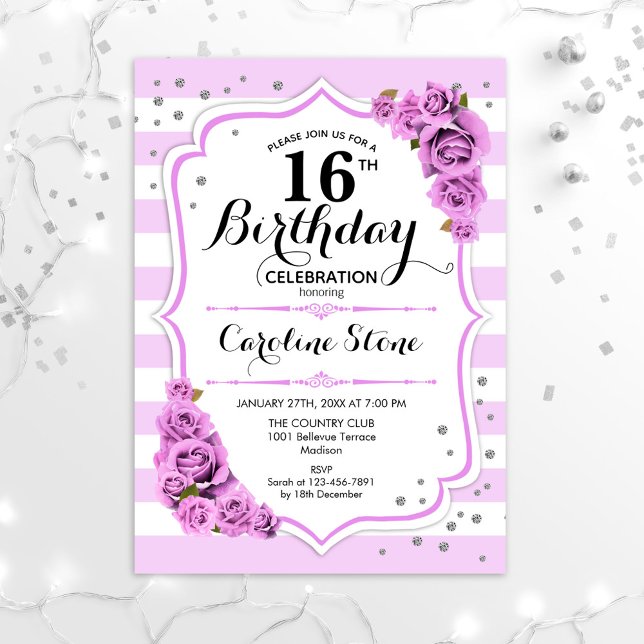 Invitación 16 Aniversario - Flores moradas blancas de Lavende (Subido por el creador)