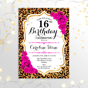 Invitación 16 Aniversario - Impresión de Leopardo Rosa de Oro