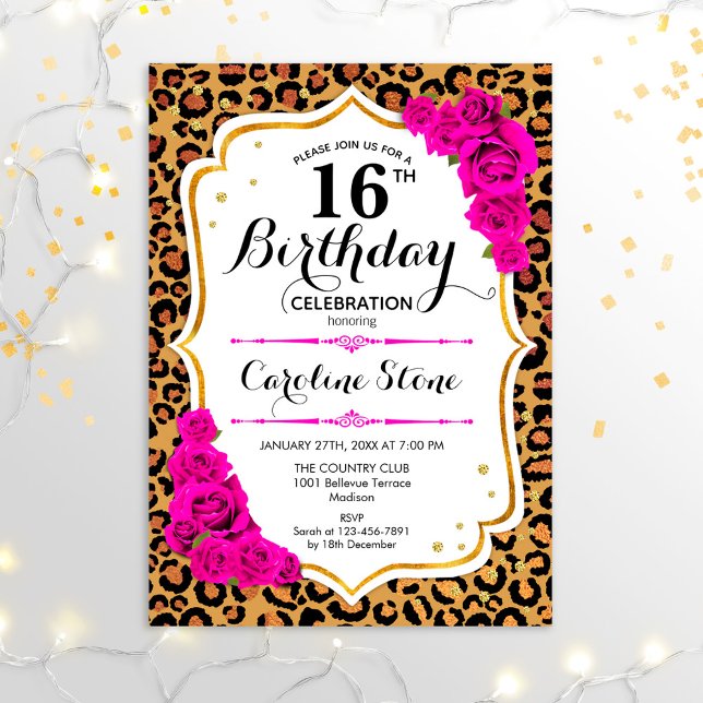 Invitación 16 Aniversario - Impresión de Leopardo Rosa de Oro (Subido por el creador)