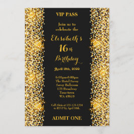 Invitación 16,Cumpleaños 16,Estilo Gatsby,ticket,oro negro