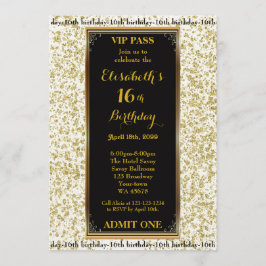 Invitación 16,Cumpleaños 16,Marfil Purpurina,billete,oro negr