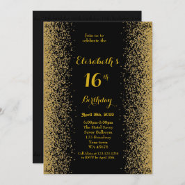 Invitación 16, cumpleaños 16,Purpurina,oro negro