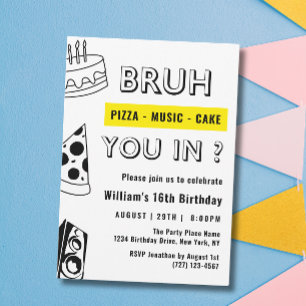 Invitación 16 cumpleaños, chico adolescente divertido