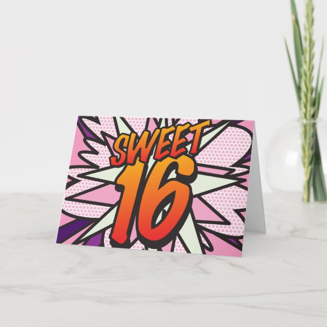 Invitación 16 CUMPLEAÑOS Cómic Libro Pop Art Rosa (Anverso)