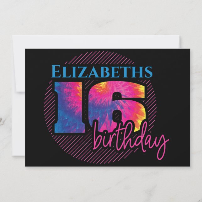 Invitación 16 Cumpleaños de la tipografía de tinte (Anverso)