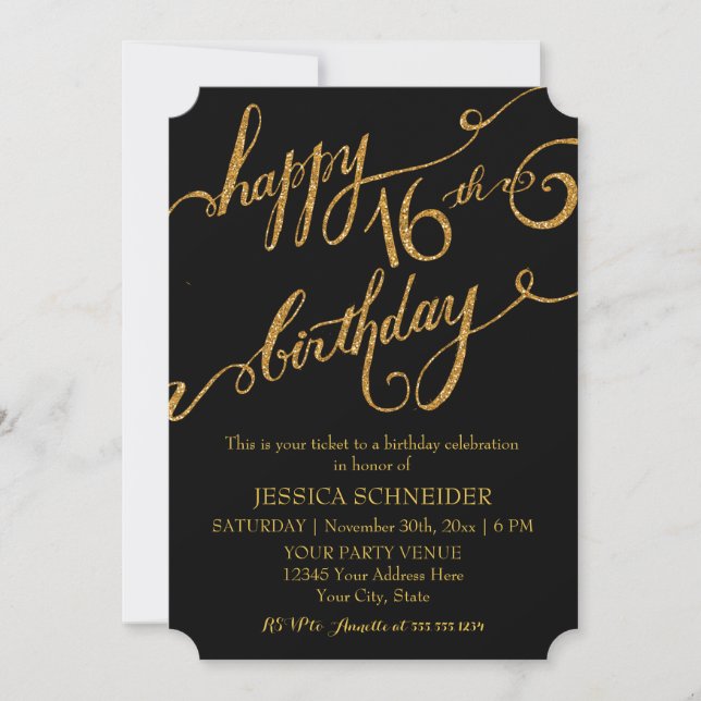 Invitación 16° Dulce Dieciséis° Billete de Fiesta de Cumpleañ (Anverso)
