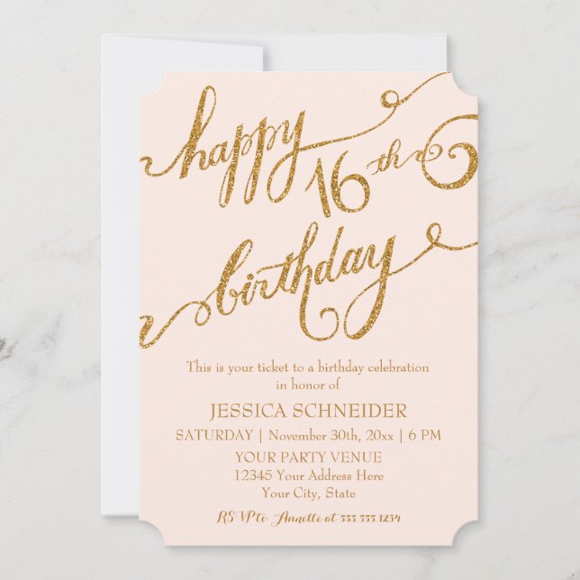 Invitación 16° Dulce Dieciséis° Billete de Fiesta de Cumpleañ (Anverso)