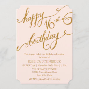 Invitación 16° Dulce Dieciséis° Billete de Fiesta de Cumpleañ