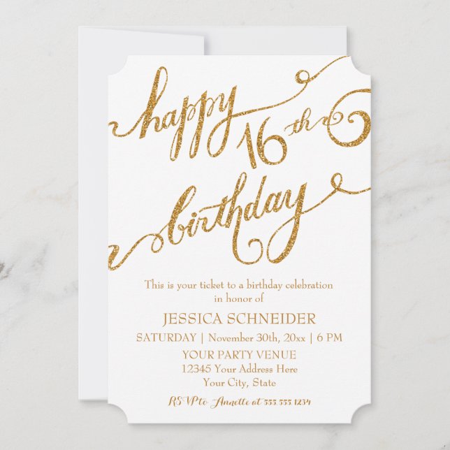 Invitación 16° Dulce Dieciséis° Billete de Fiesta de Cumpleañ (Anverso)