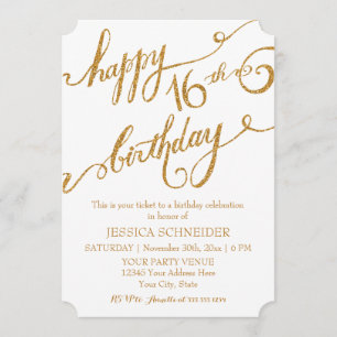 Invitación 16° Dulce Dieciséis° Billete de Fiesta de Cumpleañ