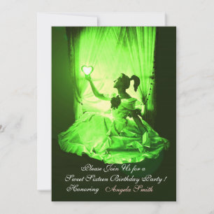 INVITACIÓN 16 FIESTA DULCE, DAMASCA NEGRA VERDE EMERALD