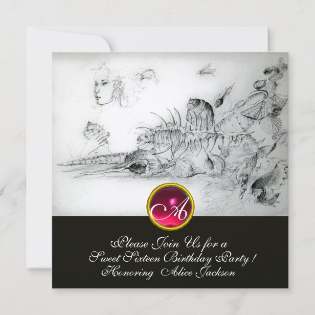 Invitación 16 FIESTAS, Ruby Monograma Blanco negro (Anverso)