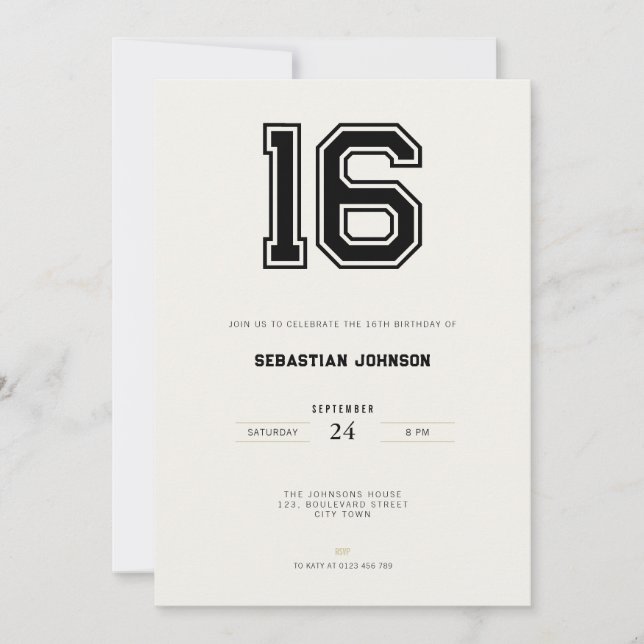 Invitación 16th Birthday Invitation - Minimal Sport Style (Anverso)