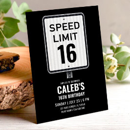 Invitación 16th Birthday Speed Limit Black and White Sign