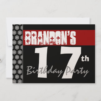 Invitación 17º cumpleaños moderno para él rojo blanco negro W