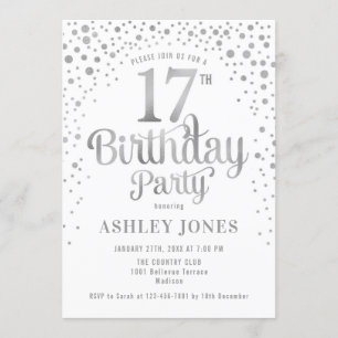 Invitación 17.ª fiesta de cumpleaños - Blanco y Plata