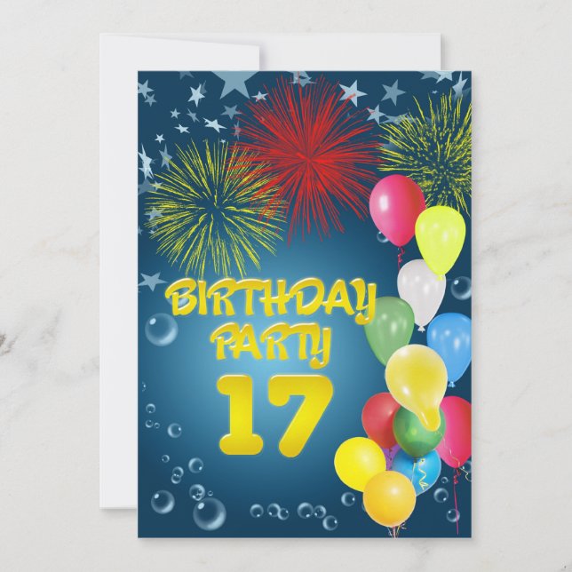 Invitación 17.ª fiesta de cumpleaños con globos (Anverso)