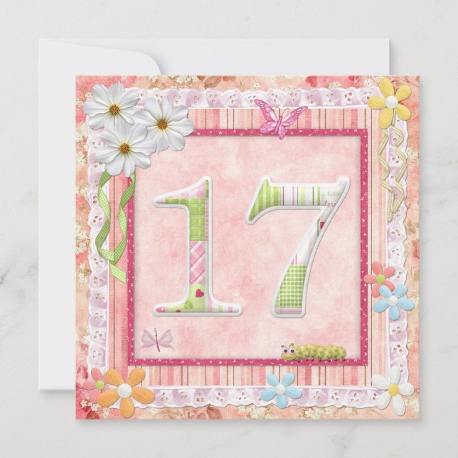 Invitación 17.ª fiesta de cumpleaños estilo scrapbooking (Anverso)