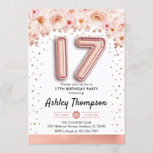 Invitación 17.ª fiesta de cumpleaños - Globos de oro Rosa