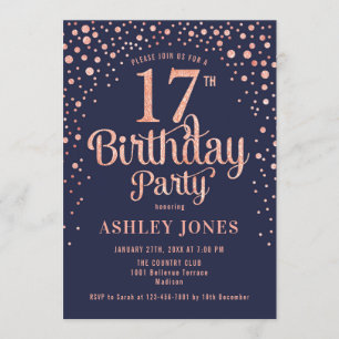 Invitación 17.ª Fiesta de Cumpleaños - Marina y Oro Rosa