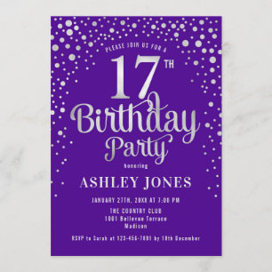 Invitación 17.ª fiesta de cumpleaños - Morado y Plata
