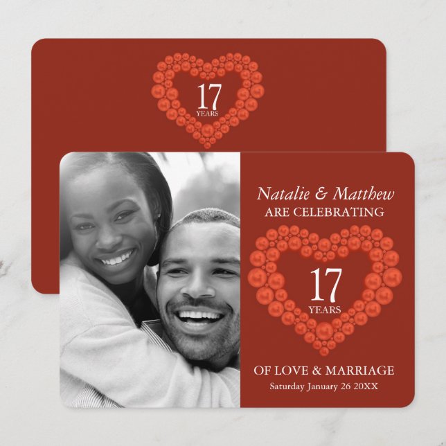 Invitación 17.º aniversario de boda foto de carnelian (Anverso / Reverso)