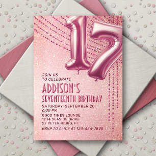 Invitación 17.º cumpleaños Chica Rosa Oro